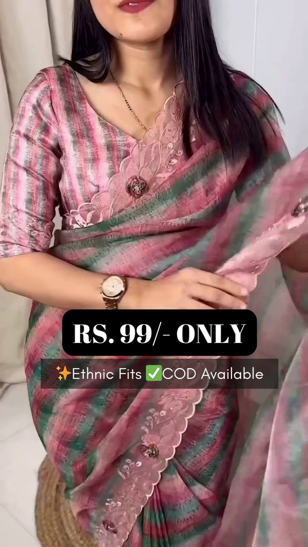 Elegant in Every Stripe – Light, Lace-Edged Saree