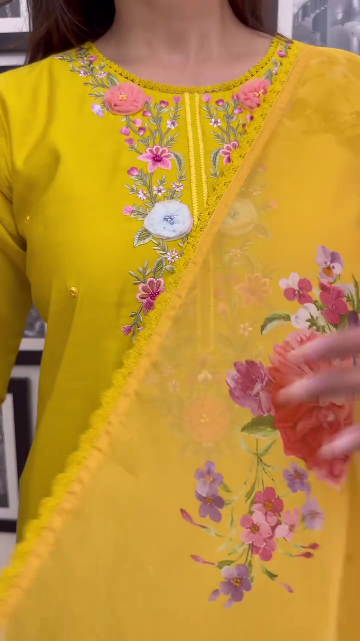 Bright Yellow 3-Piece Embroidered Suit