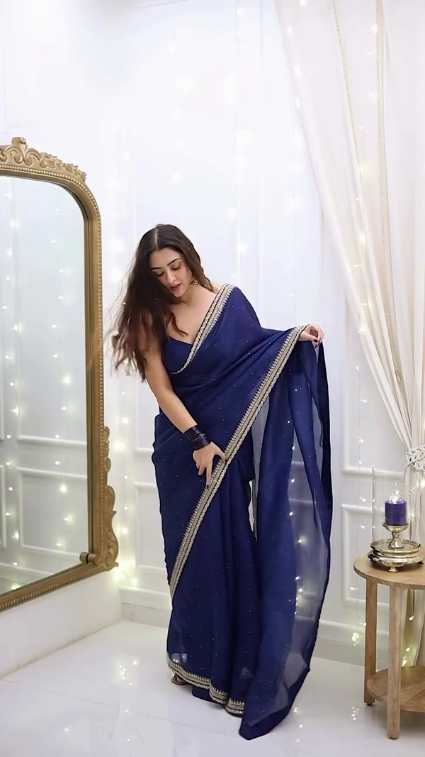 Graceful navy blue georgette saree