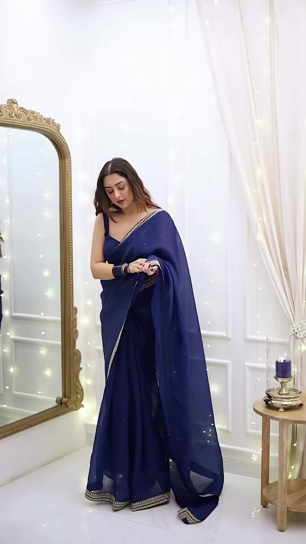Graceful navy blue georgette saree