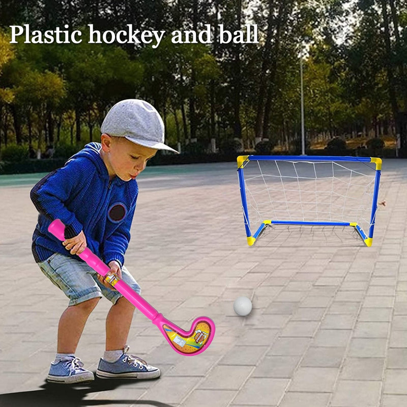 8002 Combo Of Light Weight Plastic Bat Ball  Hockey For Kids Boys Indoor Outdoor Play